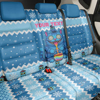 Personalized Trippy Catmas Back Car Seat Cover Cute Blue Derpy Cat and Owl Companion - Wonder Print Shop