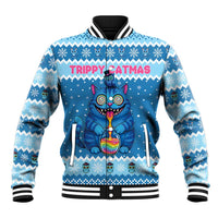 Personalized Trippy Catmas Baseball Jacket Cute Blue Derpy Cat and Owl Companion - Wonder Print Shop