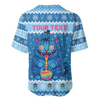 Personalized Trippy Catmas Baseball Jersey Cute Blue Derpy Cat and Owl Companion - Wonder Print Shop