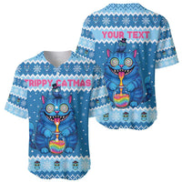 Personalized Trippy Catmas Baseball Jersey Cute Blue Derpy Cat and Owl Companion - Wonder Print Shop