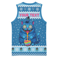 Personalized Trippy Catmas Basketball Jersey Cute Blue Derpy Cat and Owl Companion - Wonder Print Shop