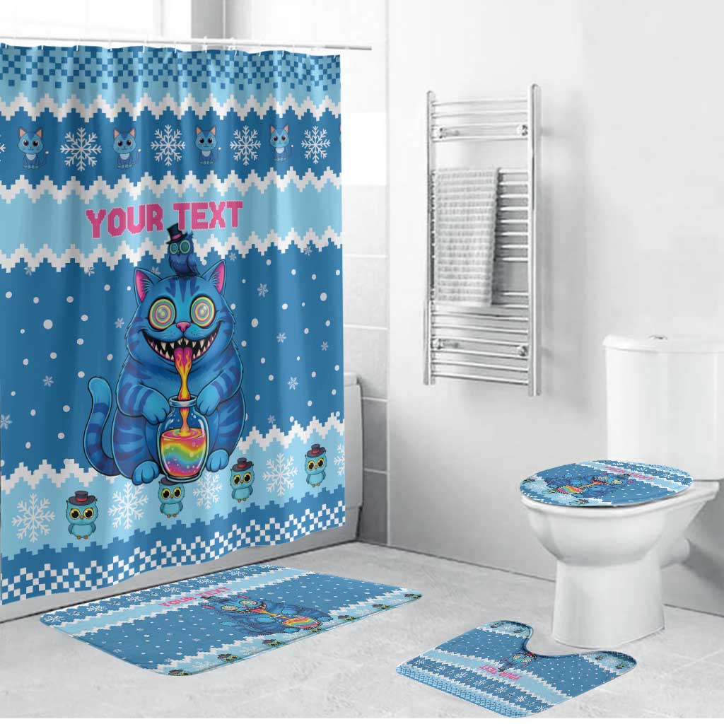 Personalized Trippy Catmas Bathroom Set Cute Blue Derpy Cat and Owl Companion - Wonder Print Shop