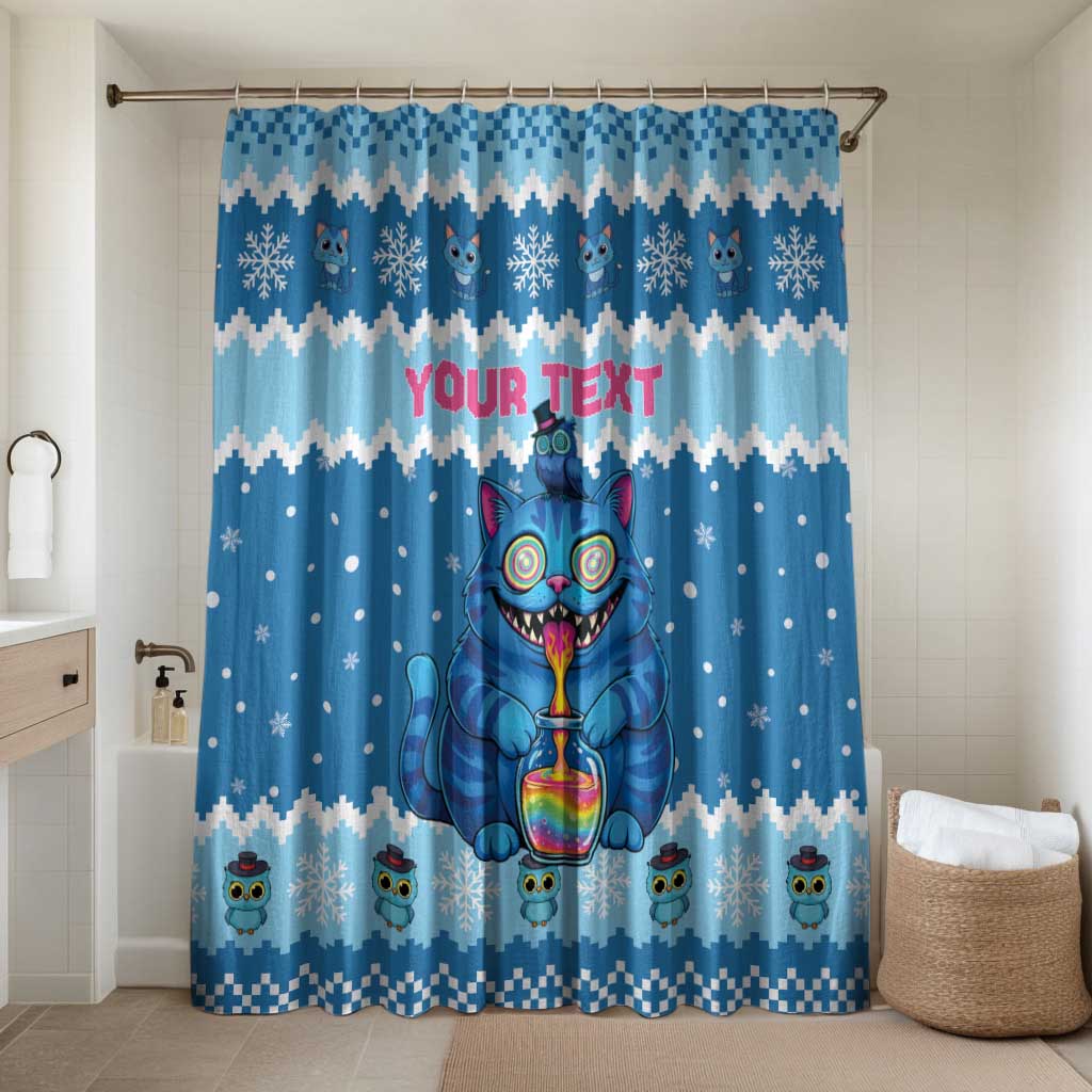 Personalized Trippy Catmas Bathroom Set Cute Blue Derpy Cat and Owl Companion - Wonder Print Shop