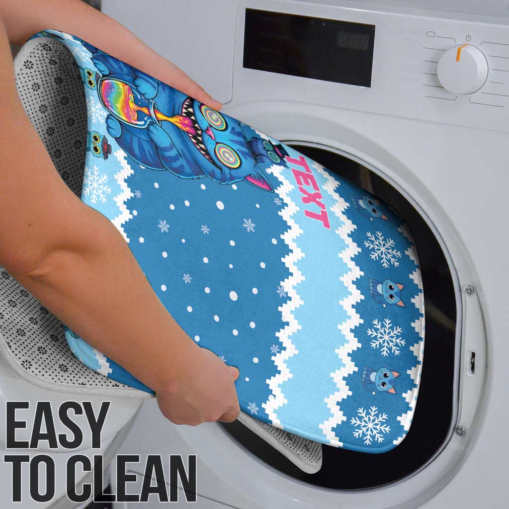 Personalized Trippy Catmas Bathroom Set Cute Blue Derpy Cat and Owl Companion - Wonder Print Shop