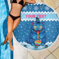 Personalized Trippy Catmas Beach Blanket Cute Blue Derpy Cat and Owl Companion - Wonder Print Shop