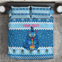 Personalized Trippy Catmas Bedding Set Cute Blue Derpy Cat and Owl Companion - Wonder Print Shop