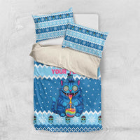 Personalized Trippy Catmas Bedding Set Cute Blue Derpy Cat and Owl Companion - Wonder Print Shop
