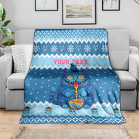 Personalized Trippy Catmas Blanket Cute Blue Derpy Cat and Owl Companion - Wonder Print Shop