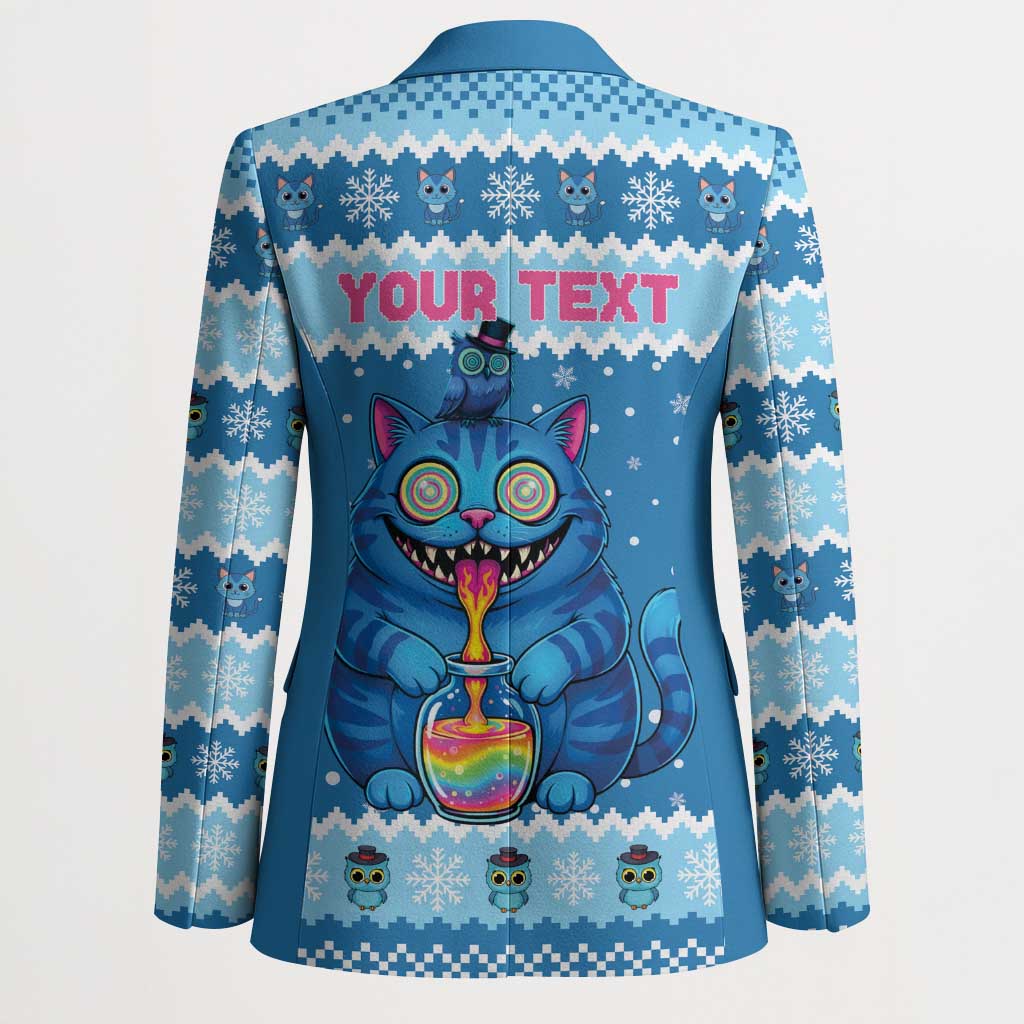 Personalized Trippy Catmas Blazer Cute Blue Derpy Cat and Owl Companion - Wonder Print Shop