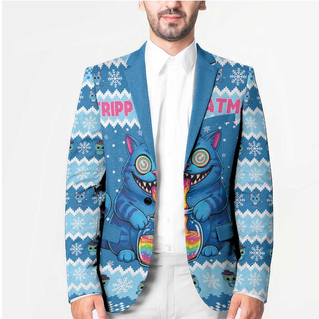 Personalized Trippy Catmas Blazer Cute Blue Derpy Cat and Owl Companion - Wonder Print Shop