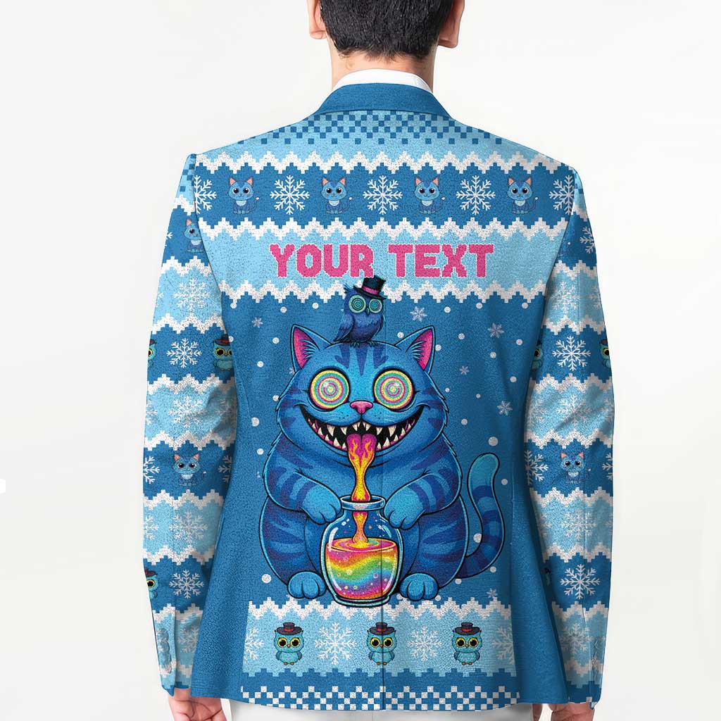Personalized Trippy Catmas Blazer Cute Blue Derpy Cat and Owl Companion - Wonder Print Shop