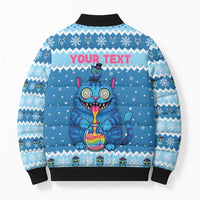 Personalized Trippy Catmas Bomber Puffer Jacket Cute Blue Derpy Cat and Owl Companion - Wonder Print Shop