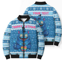 Personalized Trippy Catmas Bomber Puffer Jacket Cute Blue Derpy Cat and Owl Companion - Wonder Print Shop