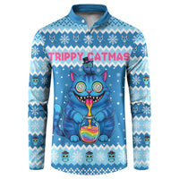 Personalized Trippy Catmas Button Sweatshirt Cute Blue Derpy Cat and Owl Companion - Wonder Print Shop