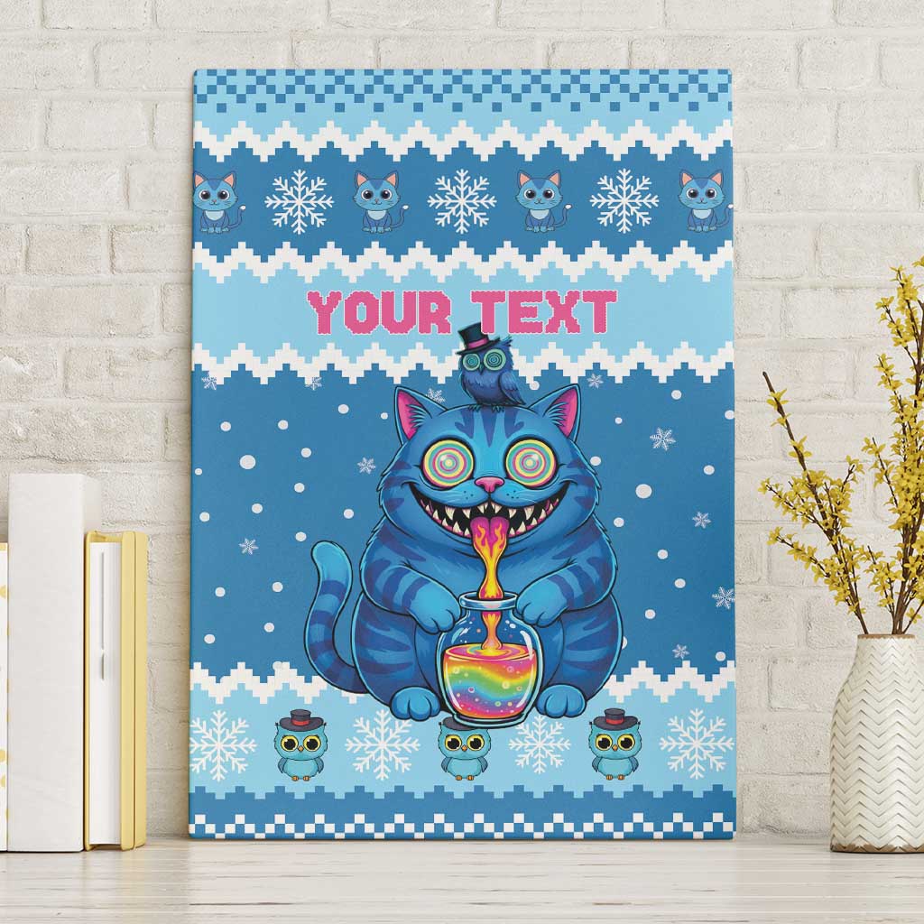 Personalized Trippy Catmas Canvas Wall Art Cute Blue Derpy Cat and Owl Companion - Wonder Print Shop