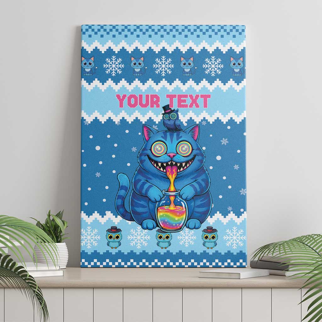 Personalized Trippy Catmas Canvas Wall Art Cute Blue Derpy Cat and Owl Companion - Wonder Print Shop