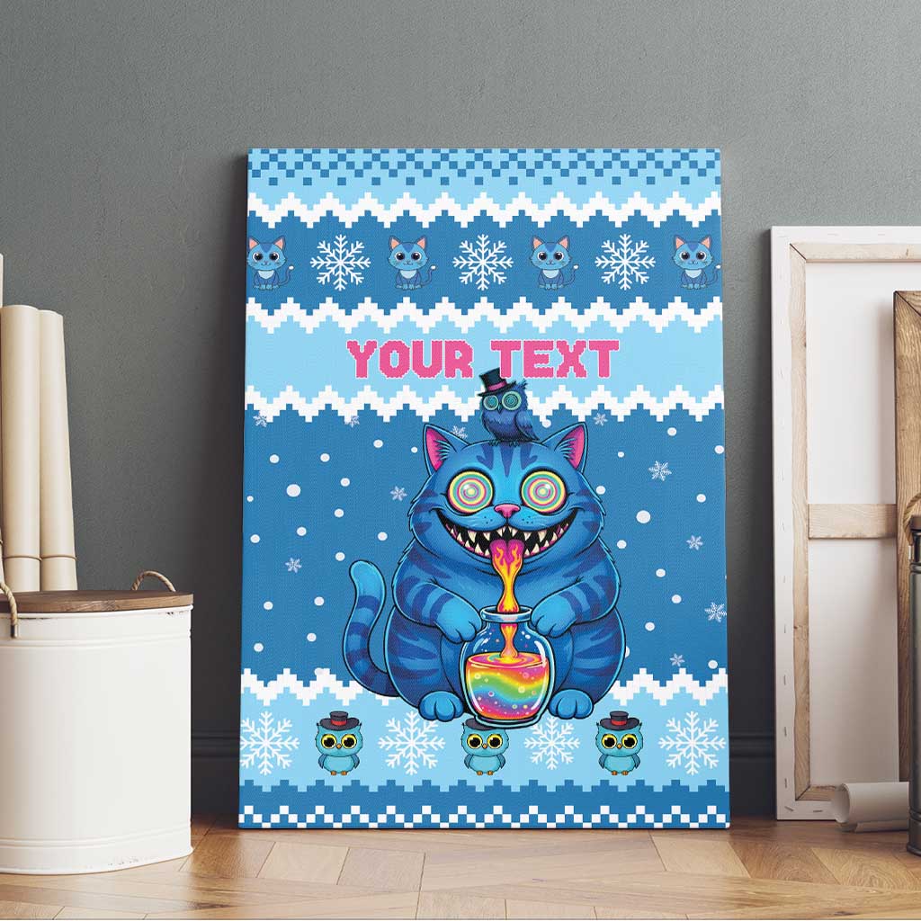 Personalized Trippy Catmas Canvas Wall Art Cute Blue Derpy Cat and Owl Companion - Wonder Print Shop