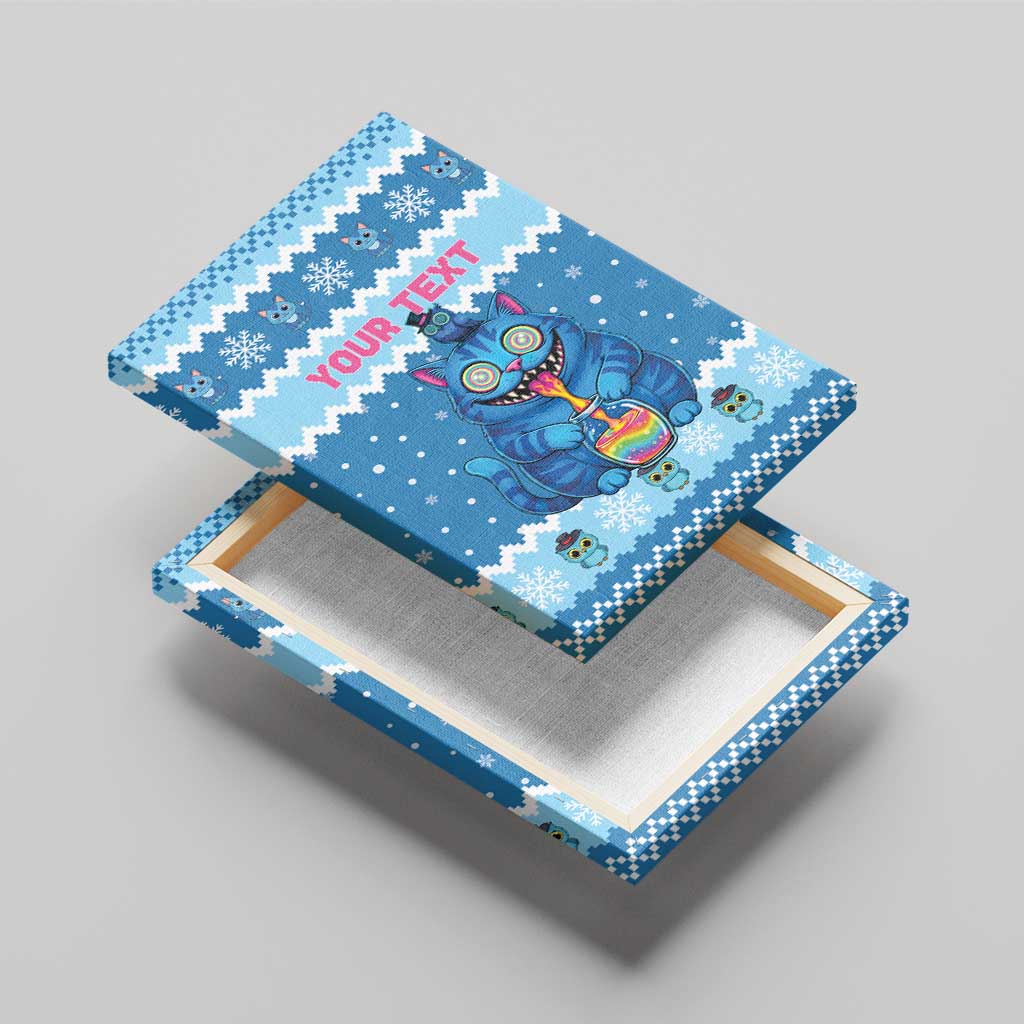 Personalized Trippy Catmas Canvas Wall Art Cute Blue Derpy Cat and Owl Companion - Wonder Print Shop