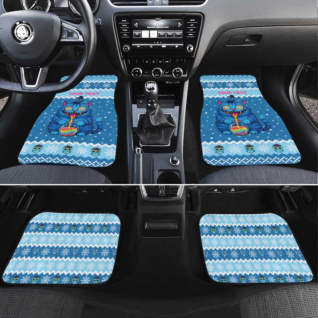 Personalized Trippy Catmas Car Mats Cute Blue Derpy Cat and Owl Companion - Wonder Print Shop