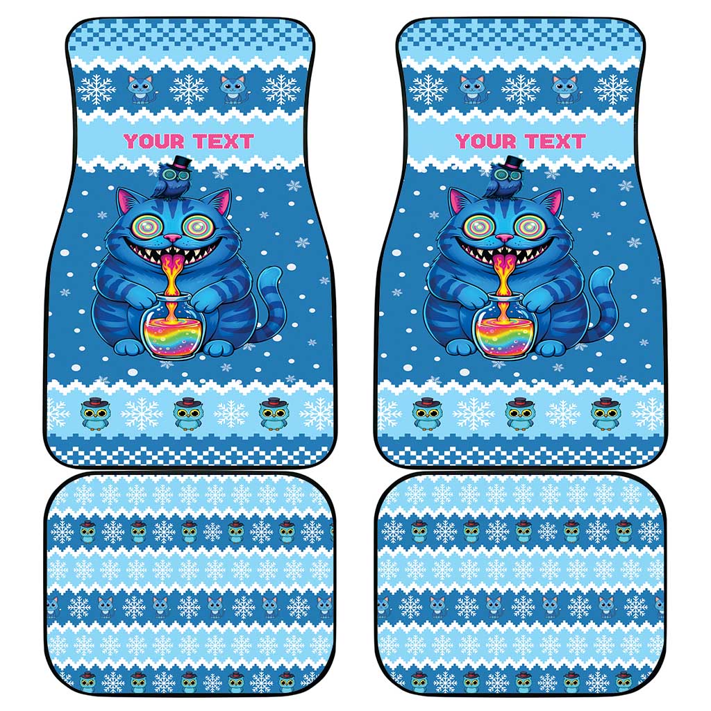 Personalized Trippy Catmas Car Mats Cute Blue Derpy Cat and Owl Companion - Wonder Print Shop