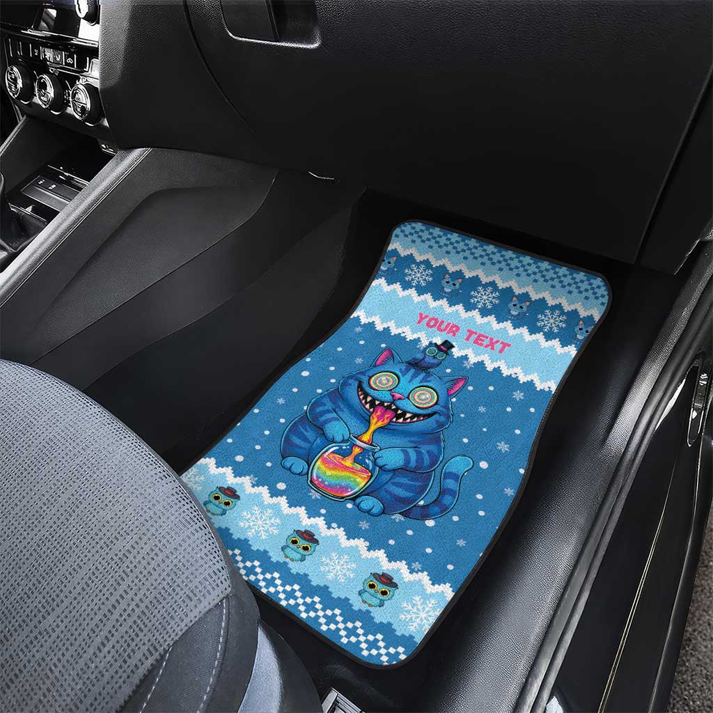 Personalized Trippy Catmas Car Mats Cute Blue Derpy Cat and Owl Companion - Wonder Print Shop