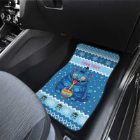 Personalized Trippy Catmas Car Mats Cute Blue Derpy Cat and Owl Companion - Wonder Print Shop