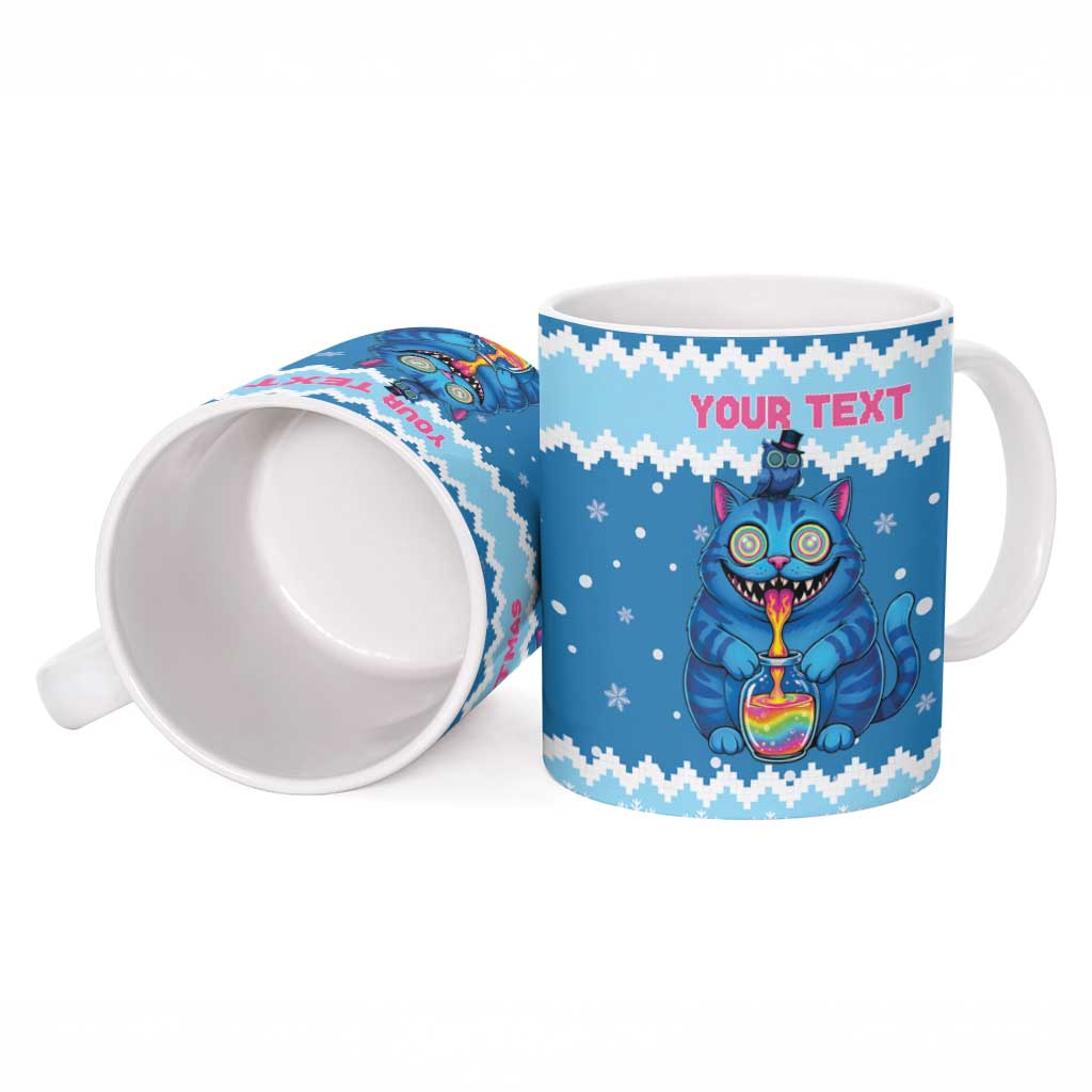 Personalized Trippy Catmas Ceramic Mug Cute Blue Derpy Cat and Owl Companion - Wonder Print Shop