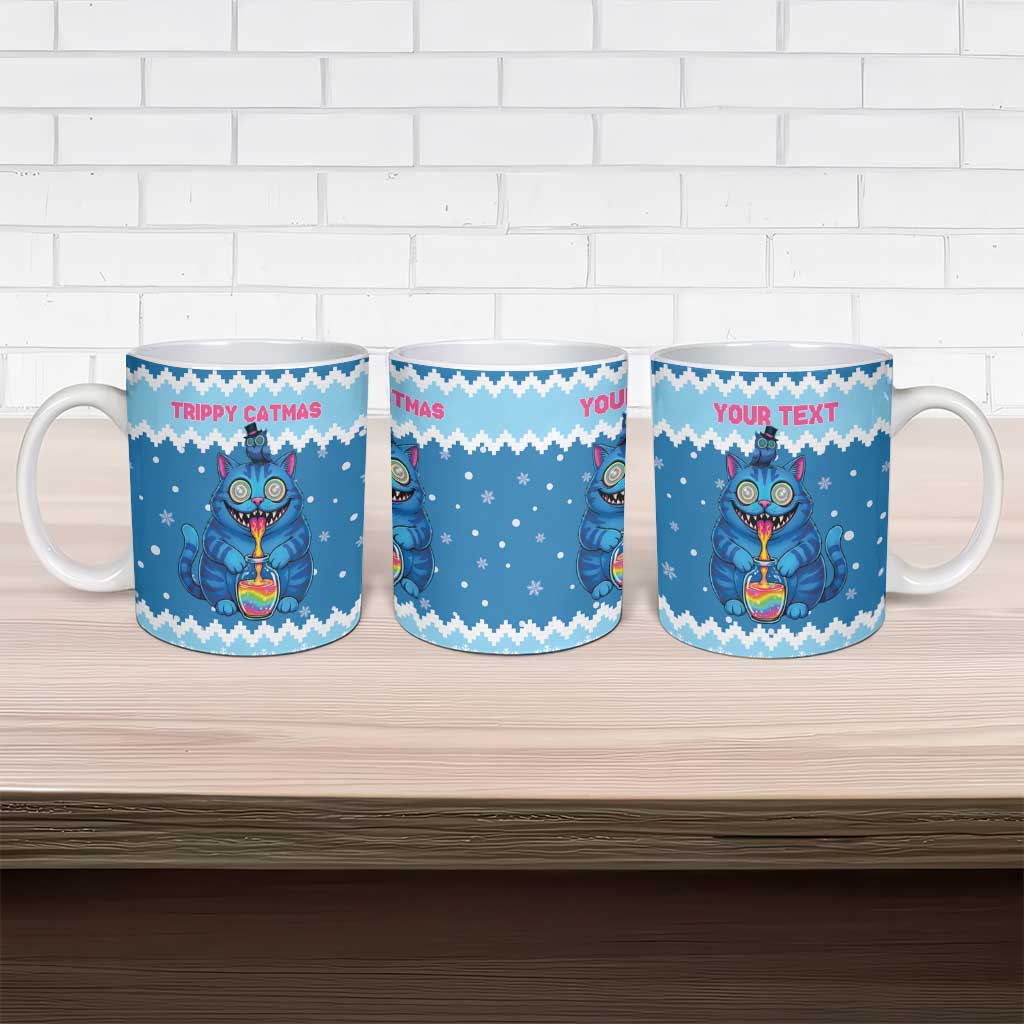 Personalized Trippy Catmas Ceramic Mug Cute Blue Derpy Cat and Owl Companion - Wonder Print Shop