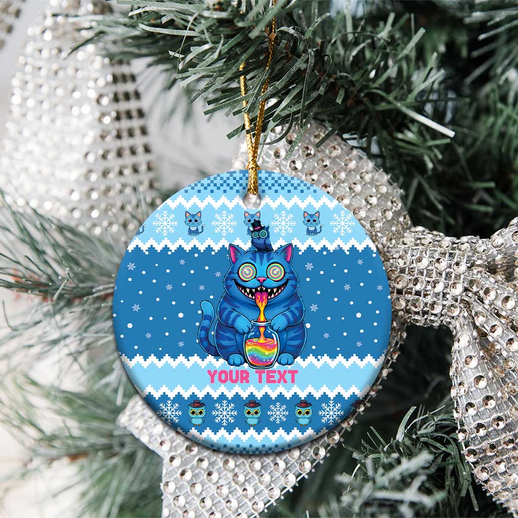 Personalized Trippy Catmas Ceramic Ornament Cute Blue Derpy Cat and Owl Companion - Wonder Print Shop