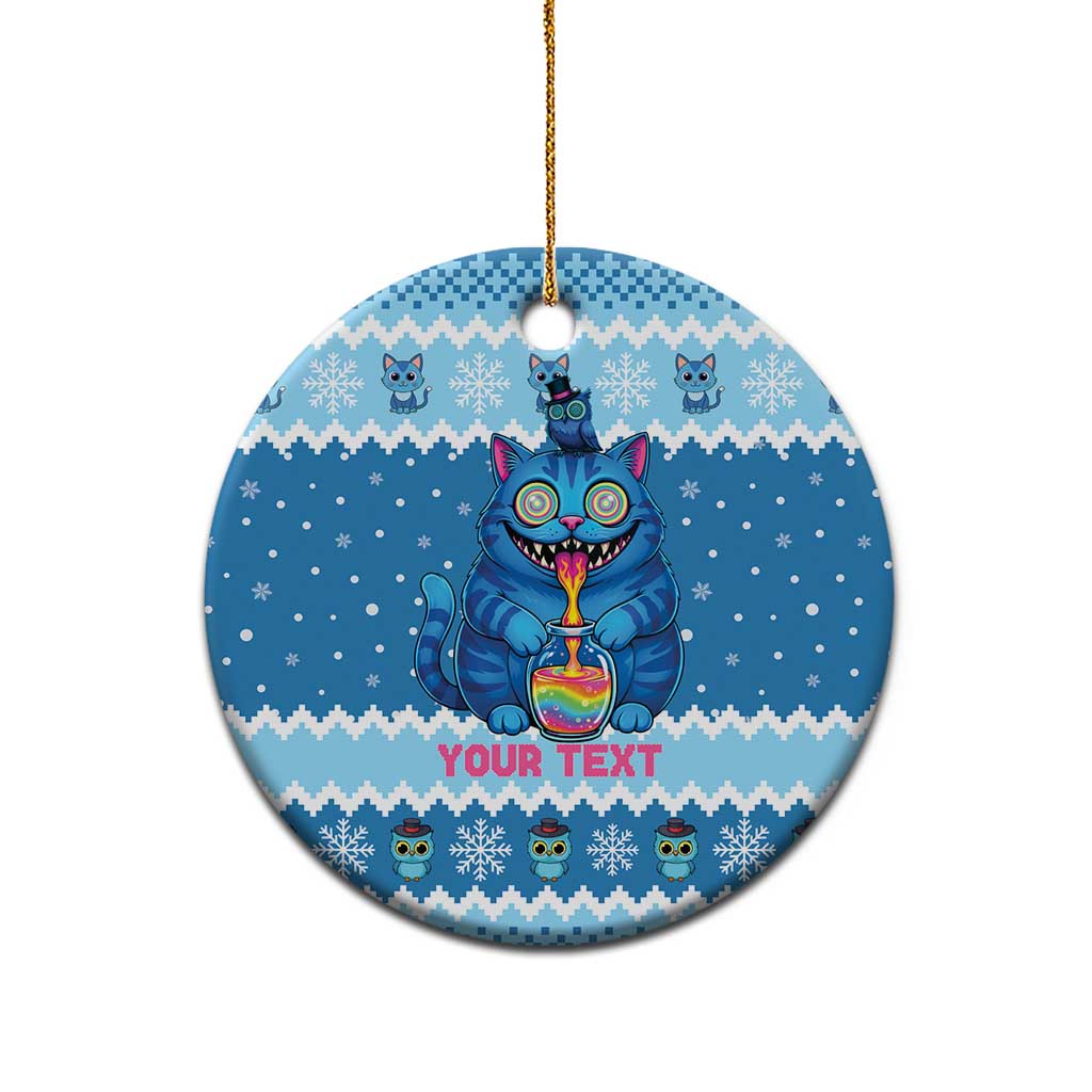Personalized Trippy Catmas Ceramic Ornament Cute Blue Derpy Cat and Owl Companion - Wonder Print Shop