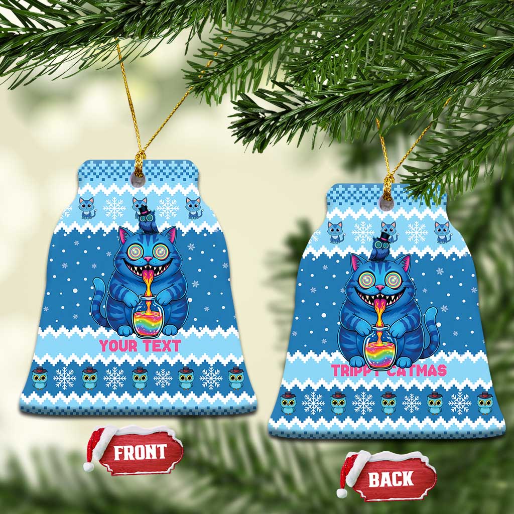 Personalized Trippy Catmas Ceramic Ornament Cute Blue Derpy Cat and Owl Companion - Wonder Print Shop