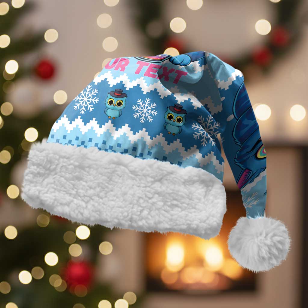 Personalized Trippy Catmas Christmas Santa Hat Cute Blue Derpy Cat and Owl Companion - Wonder Print Shop