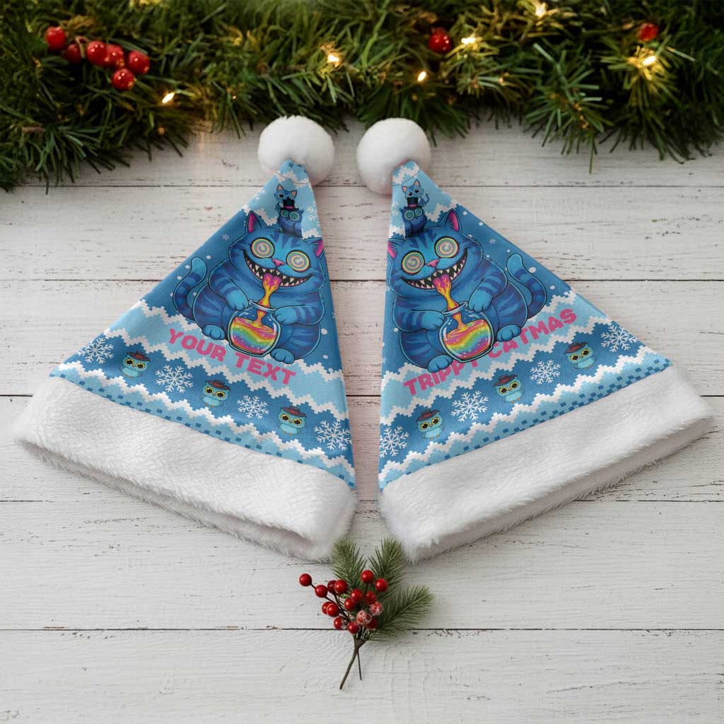 Personalized Trippy Catmas Christmas Santa Hat Cute Blue Derpy Cat and Owl Companion - Wonder Print Shop