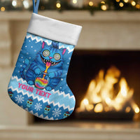 Personalized Trippy Catmas Christmas Stocking Cute Blue Derpy Cat and Owl Companion - Wonder Print Shop