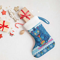Personalized Trippy Catmas Christmas Stocking Cute Blue Derpy Cat and Owl Companion - Wonder Print Shop
