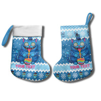 Personalized Trippy Catmas Christmas Stocking Cute Blue Derpy Cat and Owl Companion - Wonder Print Shop