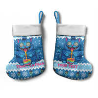 Personalized Trippy Catmas Christmas Stocking Cute Blue Derpy Cat and Owl Companion - Wonder Print Shop