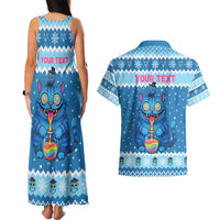 Personalized Trippy Catmas Couples Matching Tank Maxi Dress and Hawaiian Shirt Cute Blue Derpy Cat and Owl Companion - Wonder Print Shop