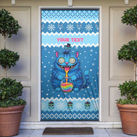 Personalized Trippy Catmas Door Cover Cute Blue Derpy Cat and Owl Companion - Wonder Print Shop