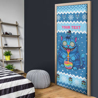Personalized Trippy Catmas Door Cover Cute Blue Derpy Cat and Owl Companion - Wonder Print Shop