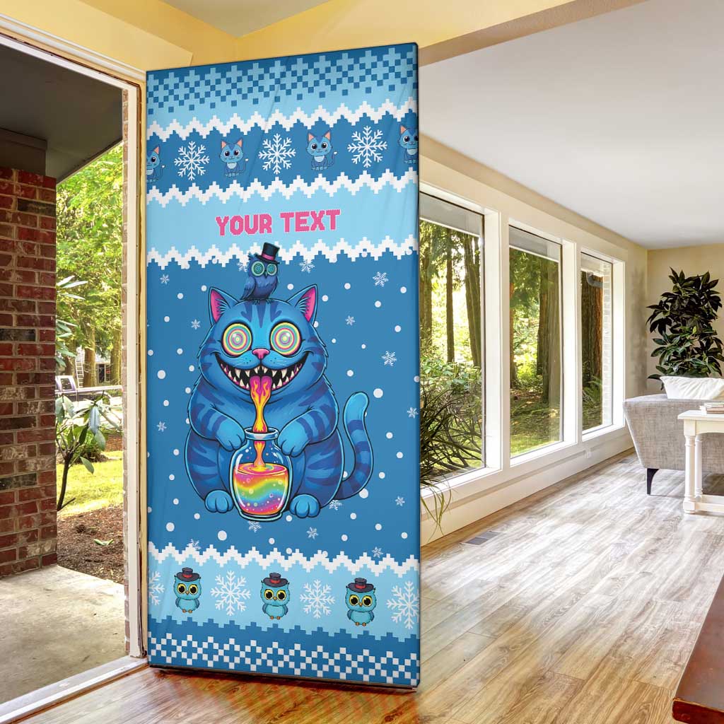 Personalized Trippy Catmas Door Cover Cute Blue Derpy Cat and Owl Companion - Wonder Print Shop