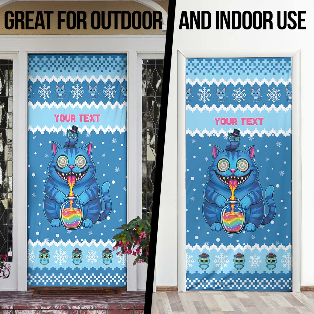 Personalized Trippy Catmas Door Cover Cute Blue Derpy Cat and Owl Companion - Wonder Print Shop