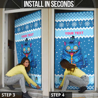 Personalized Trippy Catmas Door Cover Cute Blue Derpy Cat and Owl Companion - Wonder Print Shop