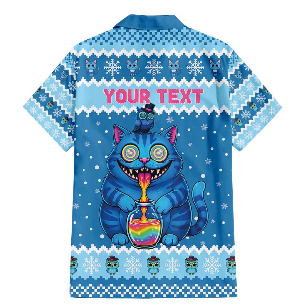 Personalized Trippy Catmas Family Matching Mermaid Dress and Hawaiian Shirt Cute Blue Derpy Cat and Owl Companion - Wonder Print Shop