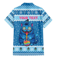 Personalized Trippy Catmas Family Matching Mermaid Dress and Hawaiian Shirt Cute Blue Derpy Cat and Owl Companion - Wonder Print Shop