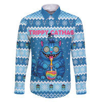 Personalized Trippy Catmas Family Matching Puletasi and Hawaiian Shirt Cute Blue Derpy Cat and Owl Companion - Wonder Print Shop