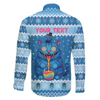 Personalized Trippy Catmas Family Matching Puletasi and Hawaiian Shirt Cute Blue Derpy Cat and Owl Companion - Wonder Print Shop