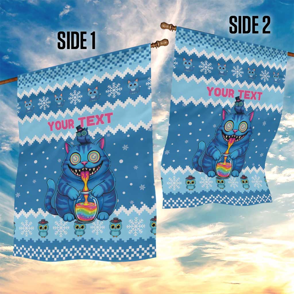 Personalized Trippy Catmas Garden Flag Cute Blue Derpy Cat and Owl Companion - Wonder Print Shop