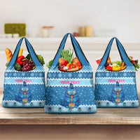 Personalized Trippy Catmas Grocery Bag Cute Blue Derpy Cat and Owl Companion - Wonder Print Shop
