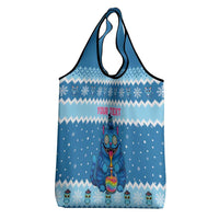 Personalized Trippy Catmas Grocery Bag Cute Blue Derpy Cat and Owl Companion - Wonder Print Shop